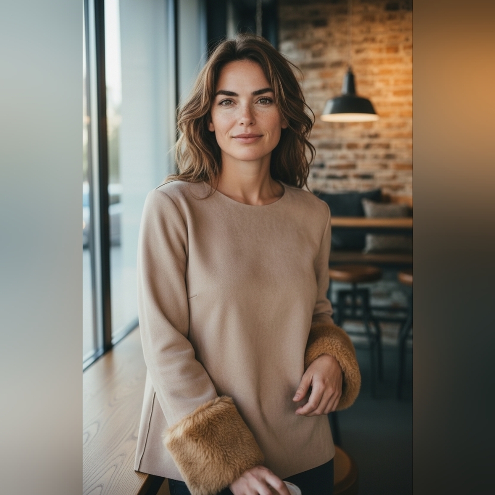 NEW Zara Gray Suede-Like Top With Puffy Wrists